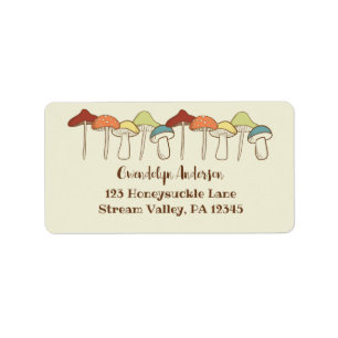 Rainbow Mushrooms Toadstools Return Address Etiket