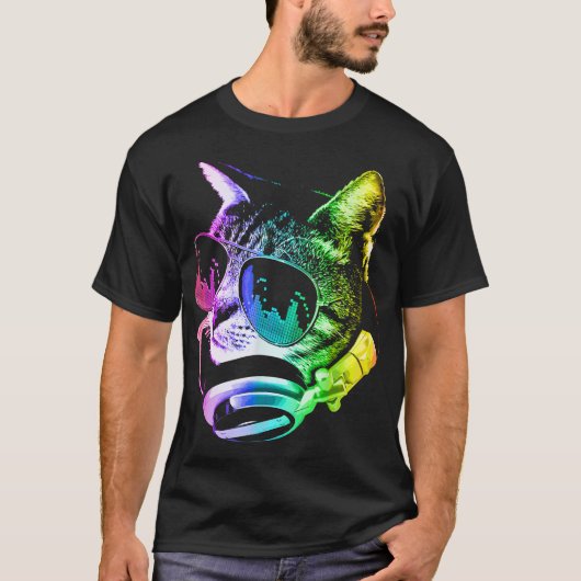 Rainbow Music Cat T-shirt (Voorkant)