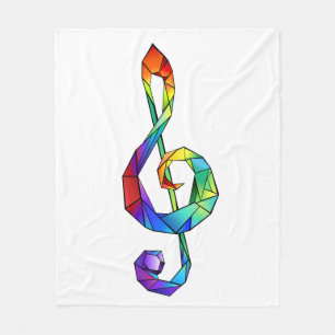 Rainbow musical key treble clean fleece deken