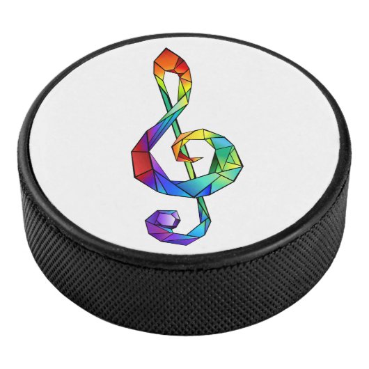 Rainbow musical key treble clean hockey puck (3/4)