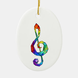 Rainbow musical key treble clean keramisch ornament