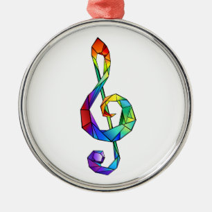 Rainbow musical key treble clean metalen ornament
