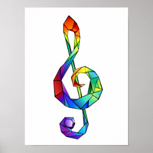 Rainbow musical key treble clean poster