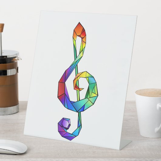 Rainbow musical key treble clean reclamebord met voetstuk (Insitu)