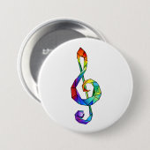 Rainbow musical key treble clean ronde button 7,6 cm (Voorkant /achterkant)