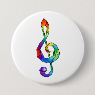 Rainbow musical key treble clean ronde button 7,6 cm