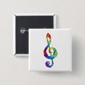 Rainbow musical key treble clean vierkante button 5,1 cm (Voorkant /achterkant)