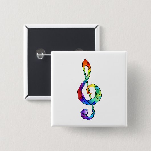 Rainbow musical key treble clean vierkante button 5,1 cm (Voorkant /achterkant)
