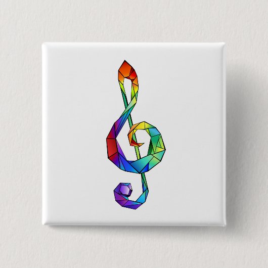 Rainbow musical key treble clean vierkante button 5,1 cm (Voorkant)