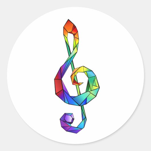 Rainbow Musical Key treble cleet Ronde Sticker (Voorkant)