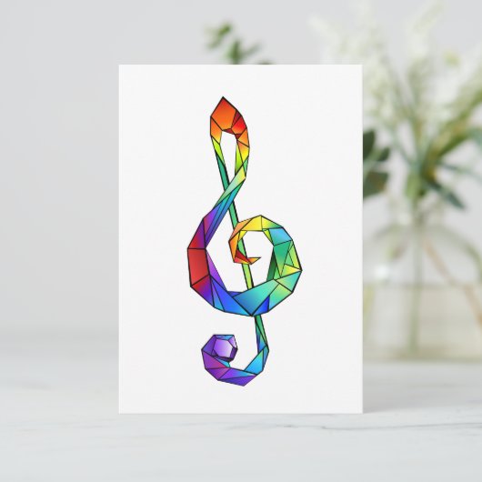 Rainbow Musical Key treble cleet RSVP Kaartje (Staand voorkant)