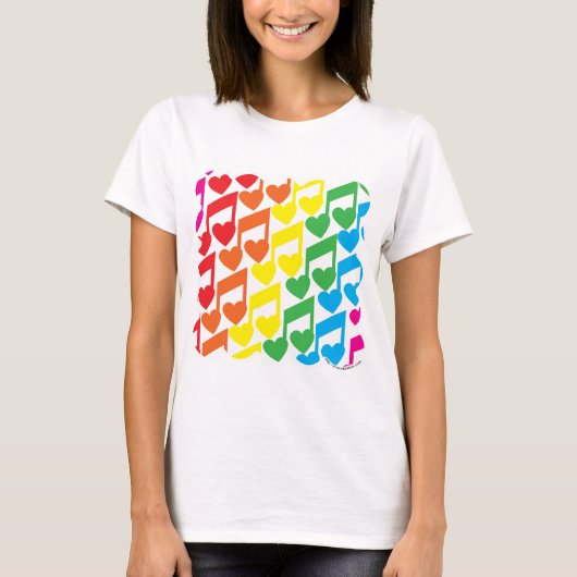 Rainbow Musical Notes Schattige retro patroon T-shirt (Voorkant)