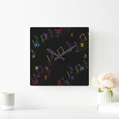 Rainbow Musical Notes Square Vierkante Klok (Huis)