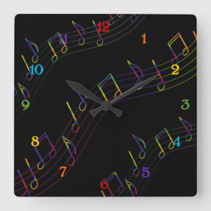 Rainbow Musical Notes Square Vierkante Klok