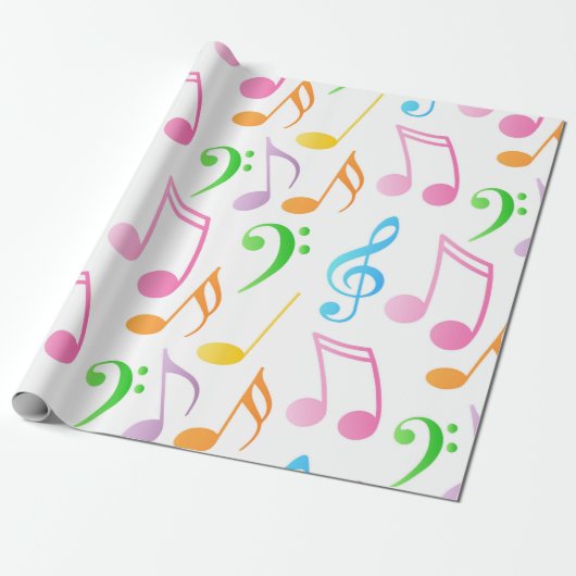 Rainbow Musical Notes Wrapping Paper Cadeaupapier (Uitgerold)