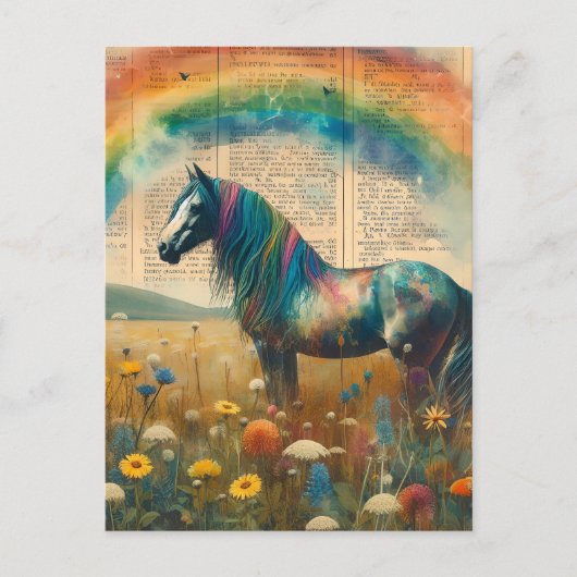 Rainbow Mustang Woordenboek Pagina Collage Briefkaart (Voorkant)