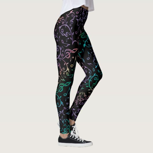 Rainbow Muzieknoten Floral Pattern Black Leggings (Rechts)
