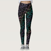 Rainbow Muzieknoten Floral Pattern Black Leggings (Voorkant)
