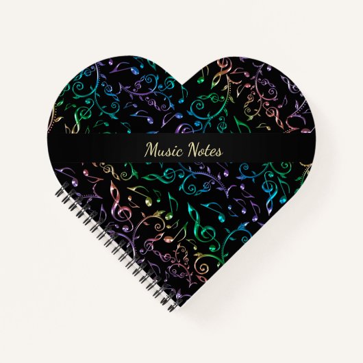 Rainbow Muzieknoten Gepersonaliseerd hart Notitieboek (Voorkant)