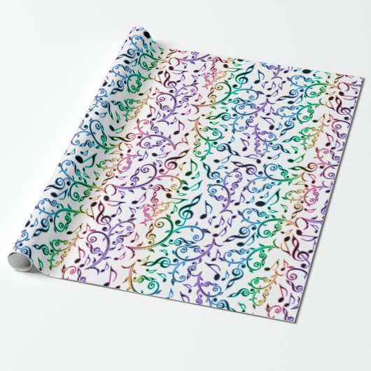 Rainbow Muzieknoten Pattern Wrapping Paper Cadeaupapier (Uitgerold)