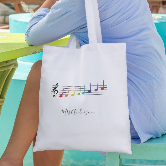 Rainbow Muzieknoten Schaal Muziekleraar Tote Bag