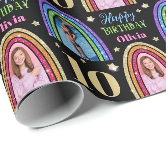 Rainbow Name Happy Birthday Wrapping Paper Cadeaupapier (Rol Hoek)
