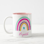 RAINBOW NAME kleurrijke leuke boho design Tweekleurige Koffiemok (Links)