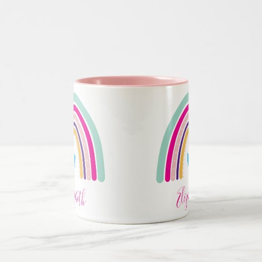 RAINBOW NAME kleurrijke leuke boho design Tweekleurige Koffiemok (Center)
