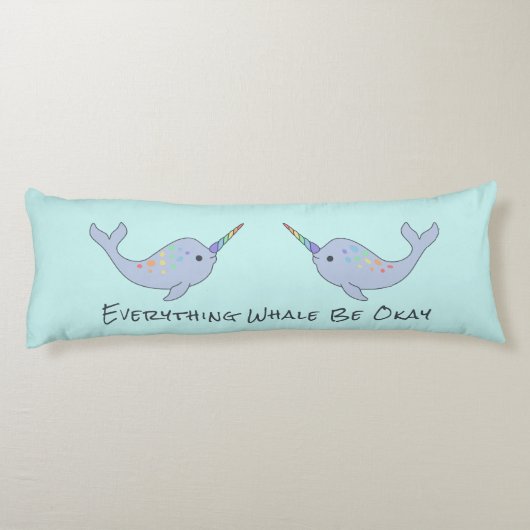 Rainbow Narwhal Body Pillow Lichaamskussen (Achterkant)