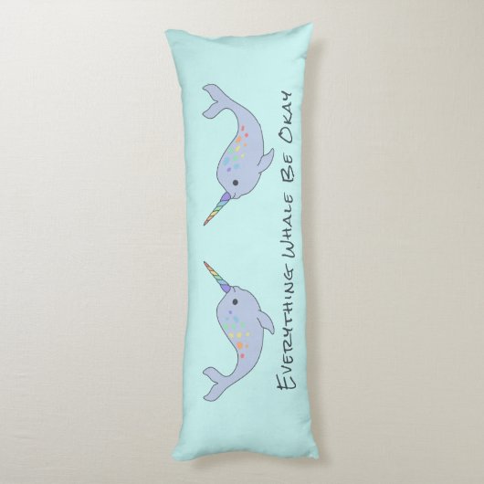 Rainbow Narwhal Body Pillow Lichaamskussen (Achterkant (Verticaal))