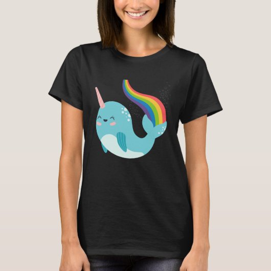 Rainbow Narwhal for Girls Cute Narwhale Graphic T-shirt (Voorkant)