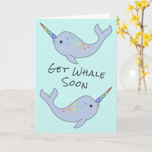 Rainbow Narwhal Get Whale Soon Kaart (Gele Bloem)