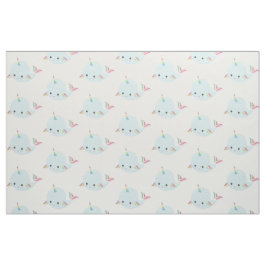 Rainbow Narwhal Kawaii Pattern in Pastel Blue Stof
