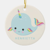Rainbow Narwhal Kawaii Pattern Pastel Blue Name Keramisch Ornament (Voorkant)