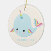 Rainbow Narwhal Kawaii Pattern Pastel Blue Name Keramisch Ornament (Links)