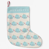 Rainbow Narwhal Kawaii Pattern Pastel Blue Name Kleine Kerstsok (Voorkant)