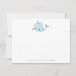 Rainbow Narwhal Kawaii Pattern Pastel Blue Name Notitiekaartje