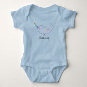 Rainbow Narwhal Name Baby Bodysuit (Voorkant)