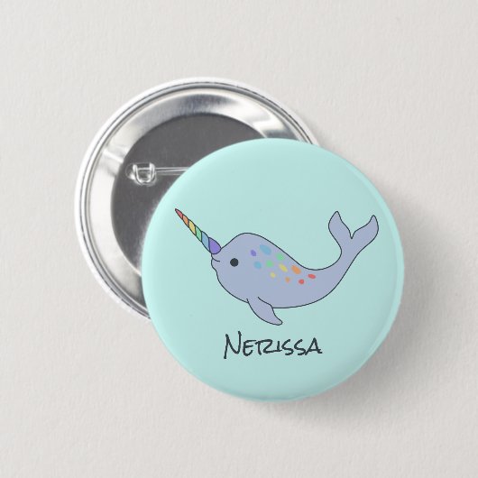 Rainbow Narwhal Name Button (Voorkant /achterkant)
