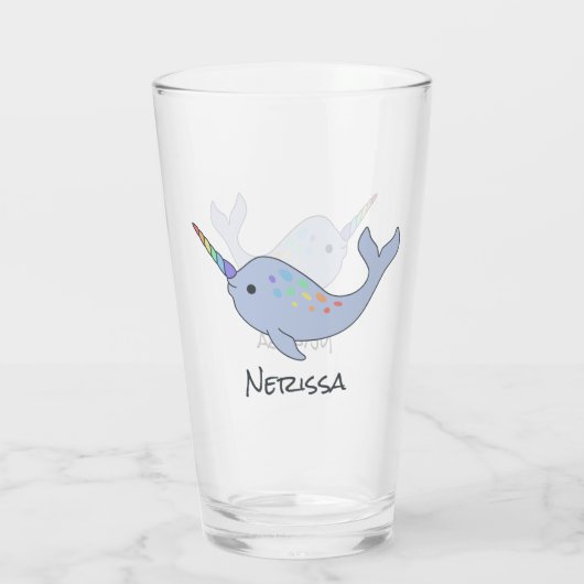 Rainbow Narwhal Name Glass Glas (Achterkant)