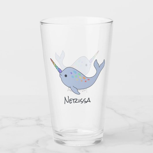 Rainbow Narwhal Name Glass Glas (Voorkant)