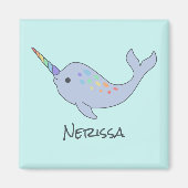 Rainbow Narwhal Name Square Magnet (Voorkant)