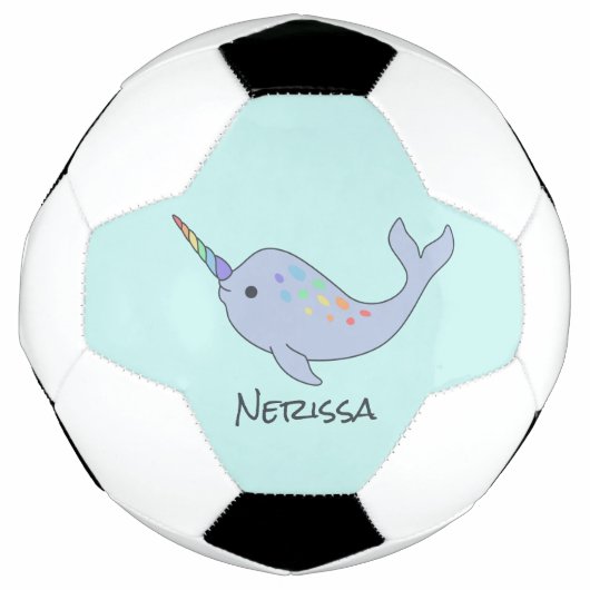 Rainbow Narwhal Name Voetbal (Voorkant)
