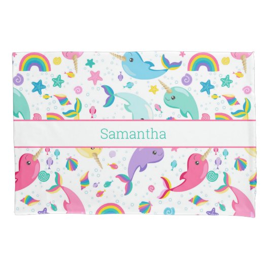Rainbow Narwhal onder het Zee Meisjes gepersonalis Kussensloop (Voorkant)