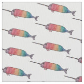 Rainbow Narwhal Pattern Fabric Print Stof (Close Up)