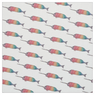 Rainbow Narwhal Pattern Fabric Print Stof
