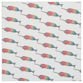 Rainbow Narwhal Pattern Fabric Print Stof