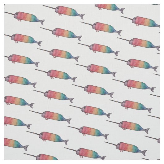 Rainbow Narwhal Pattern Fabric Print Stof (Swatch)