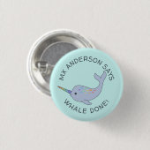 Rainbow Narwhal Whale Gereed Button (Voorkant /achterkant)