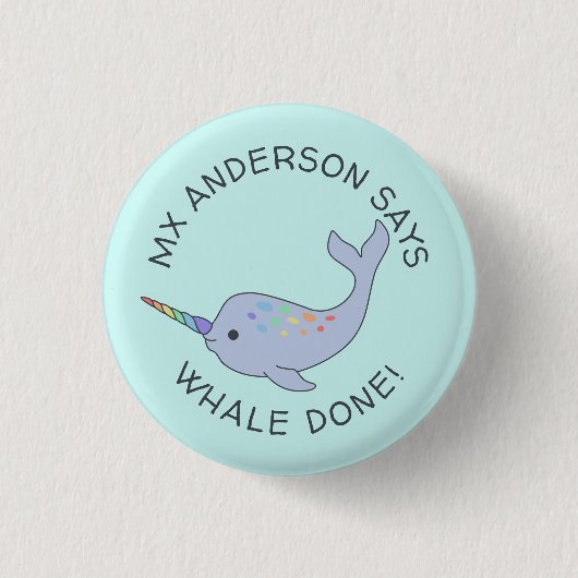 Rainbow Narwhal Whale Gereed Button (Voorkant)